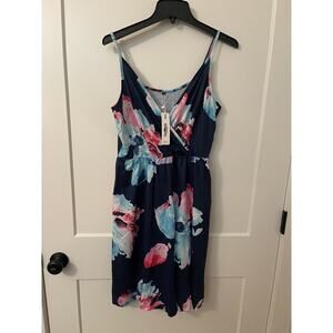 STYLEWORD Women's V Neck Floral Spaghetti Strap Summer Casual Swing Dress SZ L